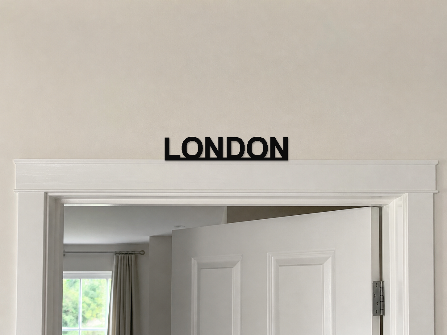 London 3D Printed Text Door Topper Home Decoration — digital door-frame illustration