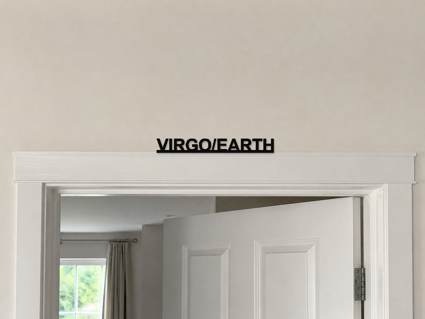 Virgo/Earth 3D Printed Text Door Topper Home Decoration — digital door-frame illustration