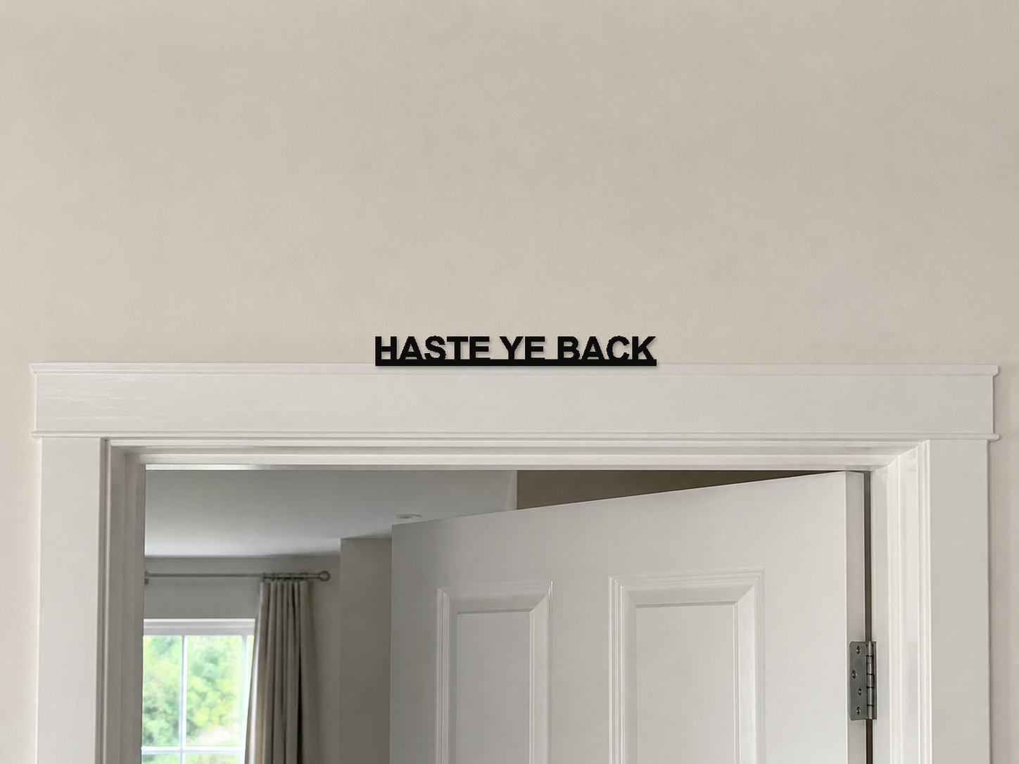 Haste Ye Back 3D Printed Text Door Topper Home Decoration — digital door-frame illustration