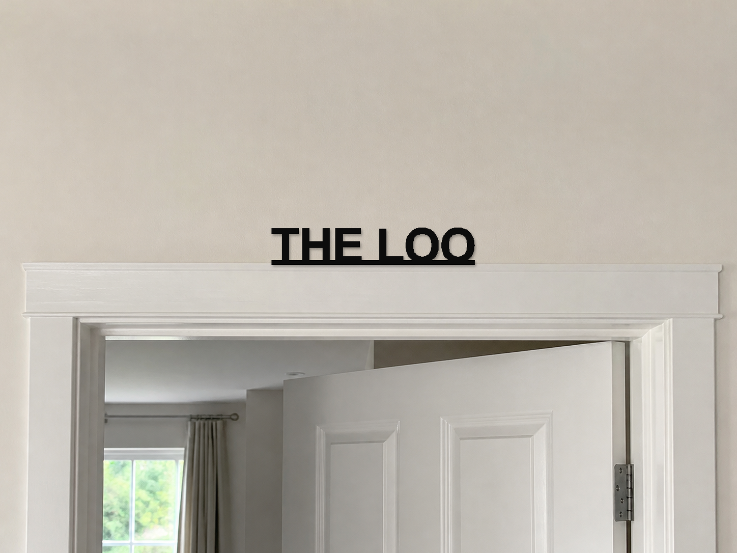 The Loo 3D Printed Text Door Topper Home Decoration — digital door-frame illustration