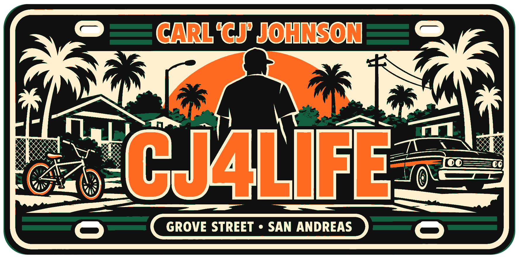 CJ Inspired Gaming Licence Plate Sign