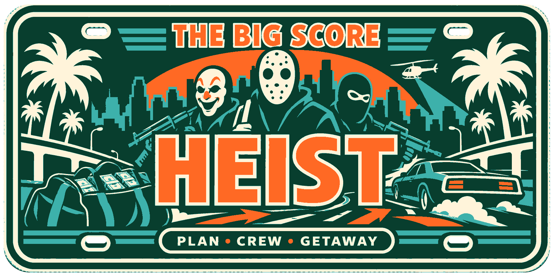 Heist Inspired Gaming Licence Plate Sign