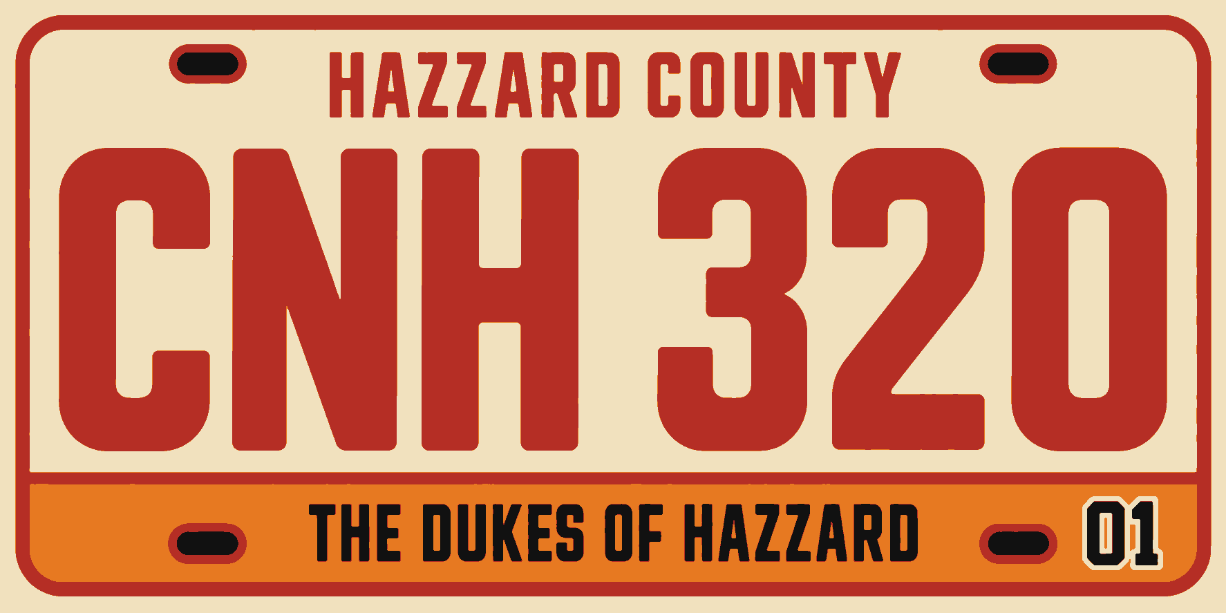 Dukes of Hazzard CNH 320 3D Printed Decorative Number Plate Wall Sign 25cm